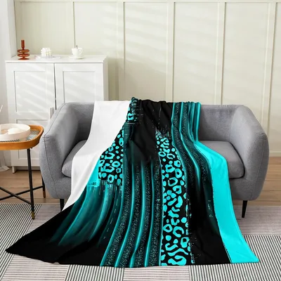 Teal Leopard Stripes Pattern Blanket: Abstract Art Design