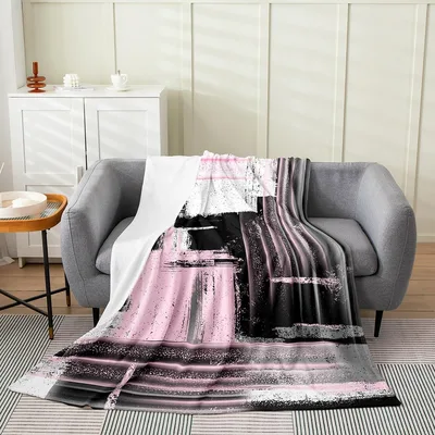 Pink Gray Brushstroke Pattern Blanket Abstract Art Design