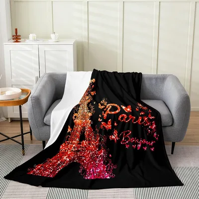 Eiffel Tower Paris Flowers Blanket: Sparkling Red Eiffel Tower Design