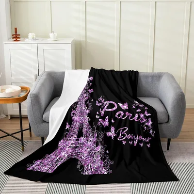 Purple Eiffel Tower Paris Blanket