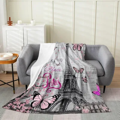 Pink Butterflies Eiffel Tower Blanket: A Parisian Escape