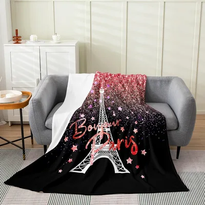 Paris Eiffel Tower Glitter Blanket: Bonjour Paris Sparkle Design