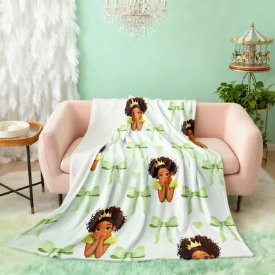Princess Girls with Green Blanket: Princesses and Bows Design