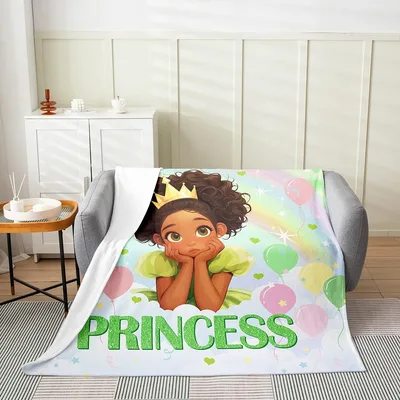 Princess Girl with Balloons Blanket featuring a pensive girl