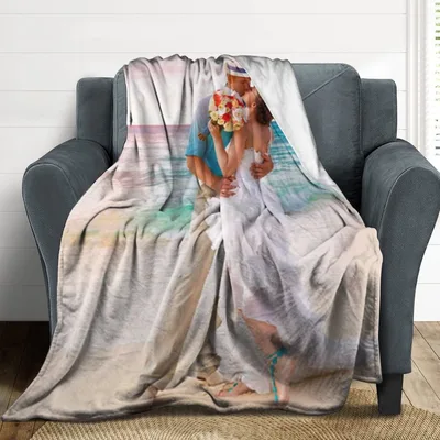 Pastel Figure Art Blanket: Romantic Beach Wedding Photo Print