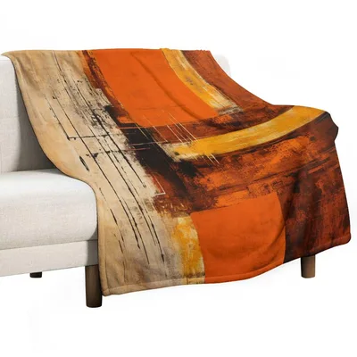 Rustic Orange Abstract Painting Blanket: Vintage Messy Art Throw