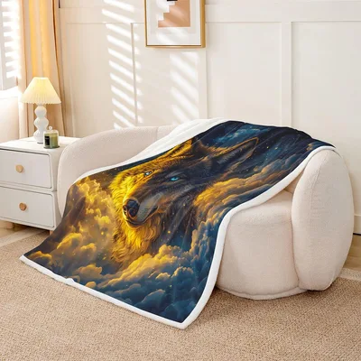 Golden Swirl Abstract Art Blanket Wolf Moon Fantasy Design