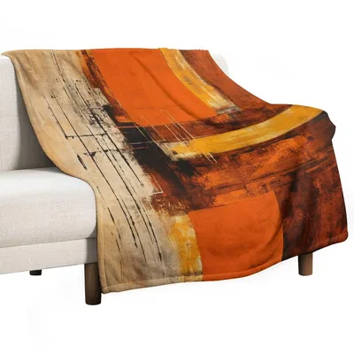 Abstract Rust Orange Painting Blanket: Vintage Abstract Art Design