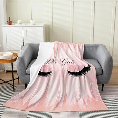 Eyelashes on Gradient Pink Blanket: Hello Girls Dripping Art Design