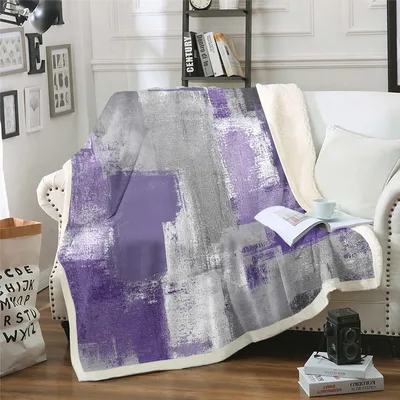 Purple Abstract Brush Art Blanket: Modern Geometric Design
