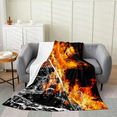 Fire and Water Abstract Blanket: Lacrosse Player with Fire and Water