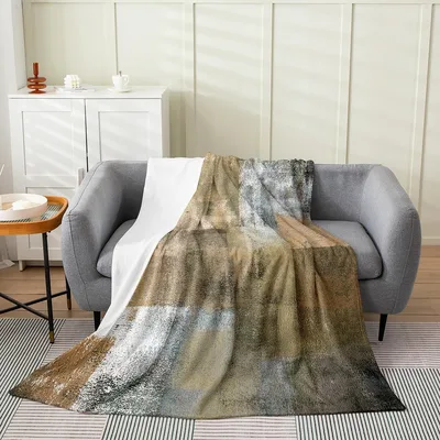 Brown Grey Oil Painting Blanket for Abstract Art Lovers
