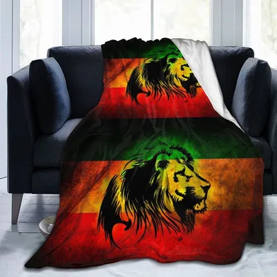 Lion Flag Rasta Design Blanket featuring two profile lions