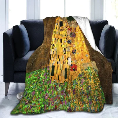 The Kiss Golden Painting Blanket features Gustav Klimt's