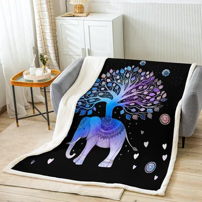 Elephant Tree of Life Blanket No. 2: Boho Elephant Art for Cozy Spaces