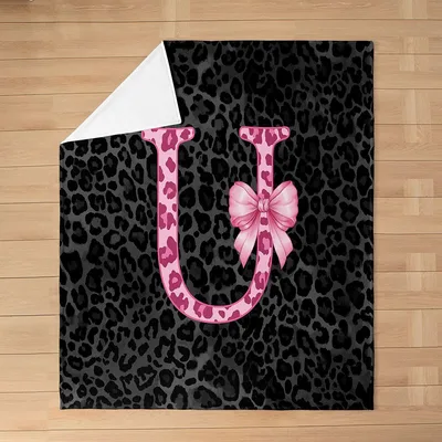 Pink Letter U Blanket: Leopard Print Monogram with Bow