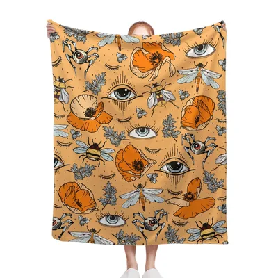 Bohemian Eyes and Poppies Blanket: Mystical Insect Pattern