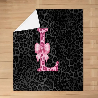 Pink Letter L Blanket: Cheetah Print Monogram with Bow