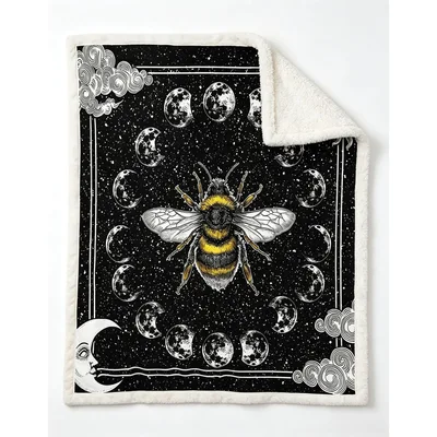 Bee and Moon Phases Blanket: Cosmic Bee Design for Nature Lovers