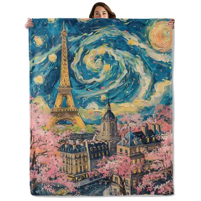 Paris Eiffel Tower Starry Blanket: Van Gogh Sky Over Paris