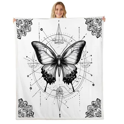 Butterfly Sacred Geometry Mandala Blanket for Boho Astrology Lovers