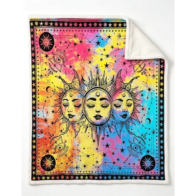 Sun and Moon Mystic Blanket: Triune Celestial Faces