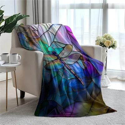 Iridescent Dragonfly Wings Blanket Stained Glass Art Design