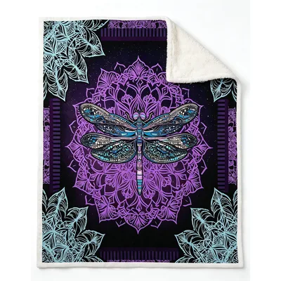 Purple Dragonfly Mandala Blanket: Boho Art for Nature Lovers
