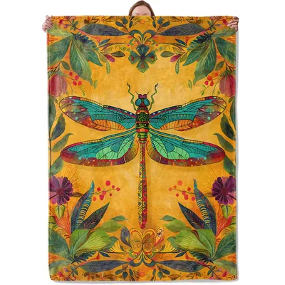 Golden Dragonfly Ornamental Blanket featuring a large