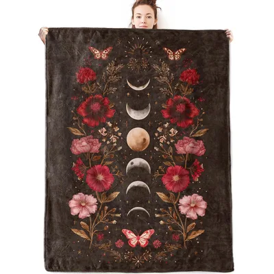 Moon Phases and Red Blanket Featuring Lunar Cycles and Botanical Art