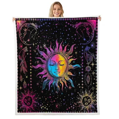 Boho Sun and Moon Galaxy Blanket: Trippy Celestial Art for Your Space