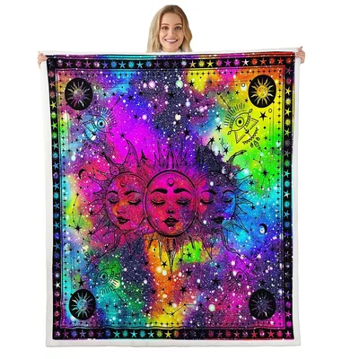 Sun and Moon Mystic Galaxy Blanket: Tri-Faced Celestial Art