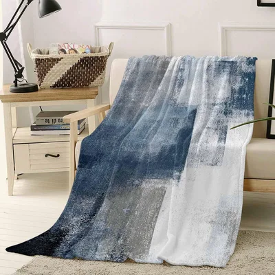 Abstract Brushstroke Blue Grey Blanket for Modern Art Lovers