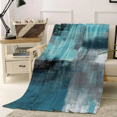 Turquoise Abstract Paint Art Blanket for Modern Home Decor