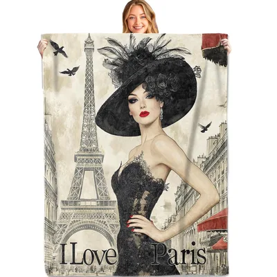 Parisian Lady with Eiffel Blanket: Vintage Art and Romance