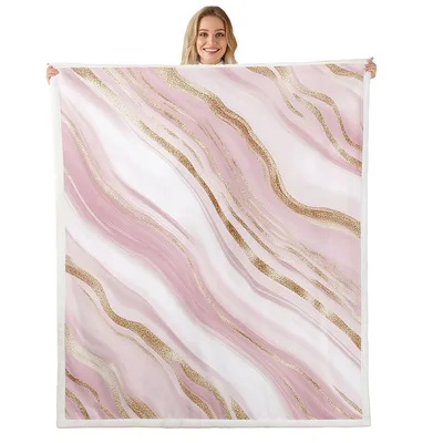 Pink Marble Blanket: Abstract Gold Vein Design for Modern Interiors