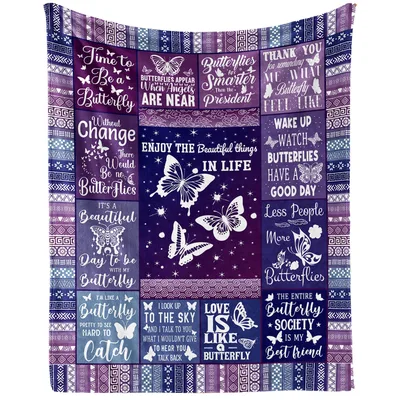 Butterfly Quotes Typography Pattern Blanket: Whimsical Text and Wings