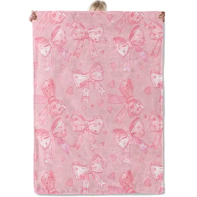 Pink Bows and Hearts Pattern Blanket