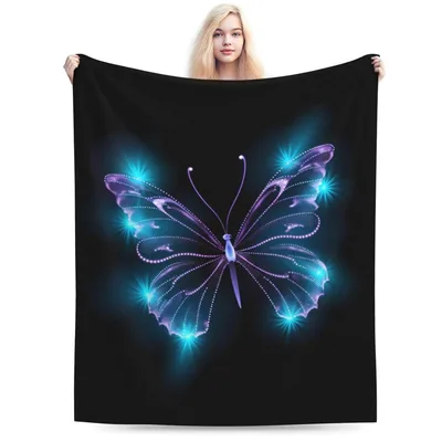 Glowing Neon Butterfly Blanket: Ethereal Purple and Blue Wing Design