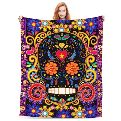Day of the Dead Blanket: Vibrant Sugar Skull Art Print
