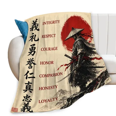 Samurai Warrior Honor Values Blanket with Bushido Virtues Art