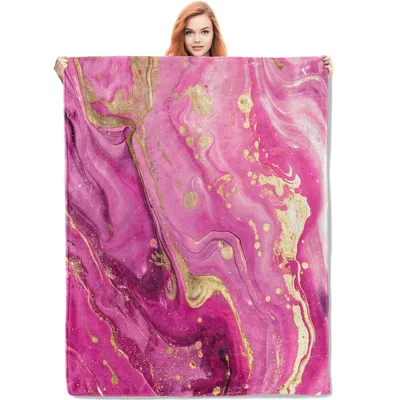 Pink Gold Marble Abstract Blanket: Swirling Pink and Gold Art Design