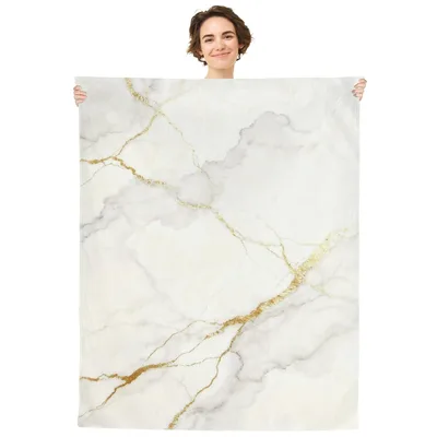 White Gold Marble Pattern Blanket: Elegant Stone Design for Home
