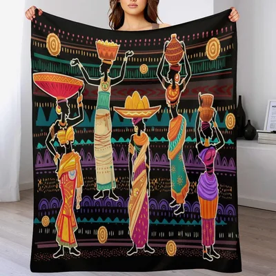 African Women Tribal Art Blanket Celebrating Cultural Figures