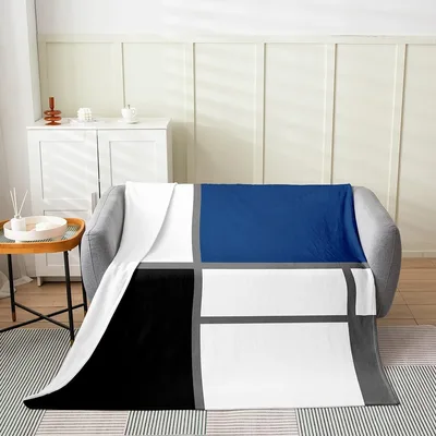 Geometric Abstract Blue Grid Blanket for Modern Minimalist Interiors