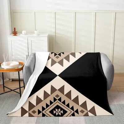Black Beige Geometric Triangles Blanket