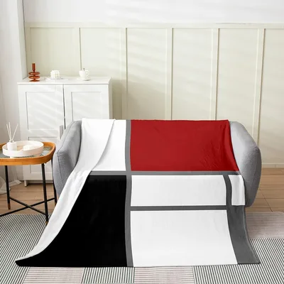 Geometric Red Black Blocks Blanket featuring bold red black