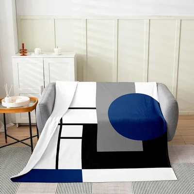 Geometric Blocks with Blue Blanket: Abstract Circle and Grid Art