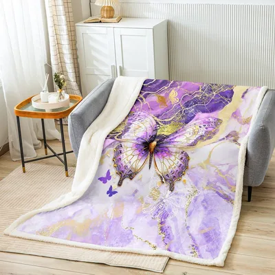Purple Butterfly Marble Art Blanket: Elegant Wing Design