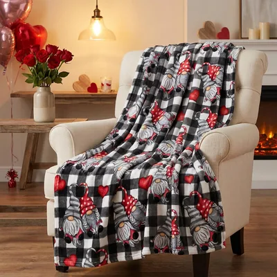 Buffalo Plaid with Gnomes Blanket: Cozy Valentine Gnome Design